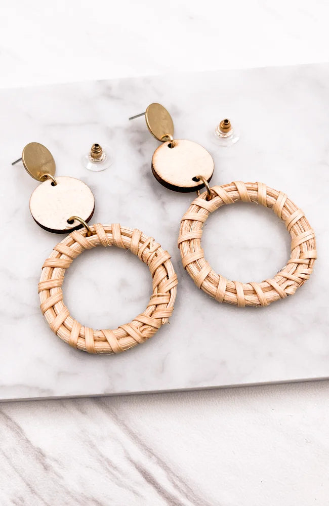 Bamboo Woven Hoop Earrings elegantly displayed for a stylish accessory choice