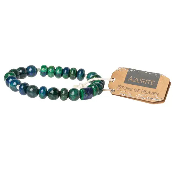 Beaded Azurite gemstone beads bracelet with tag for women’s boho chic clothing at Shop Daisy