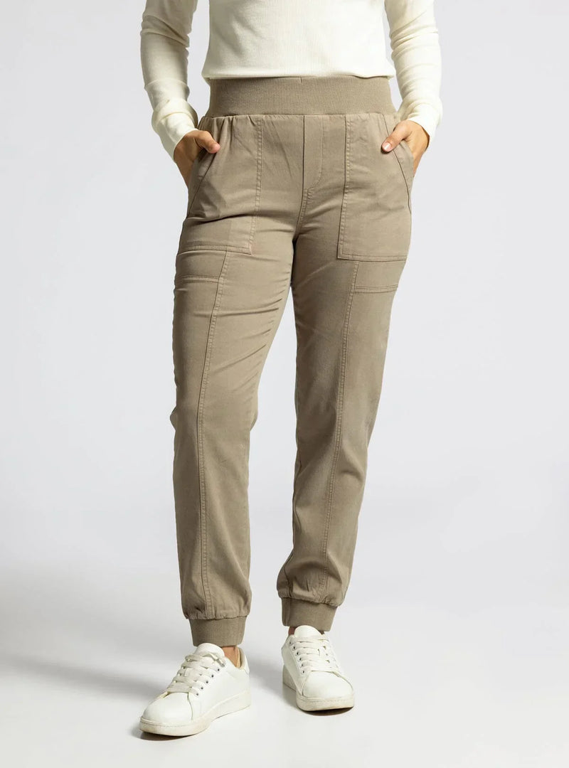 Beige Utility Pocket Linwood Joggers with multiple pockets and elastic cuffs