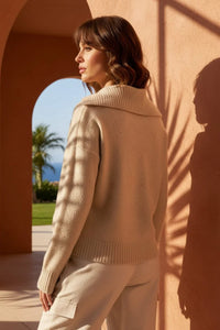 Beige cashmere Prudence Sweater with high collar and ribbed cuffs