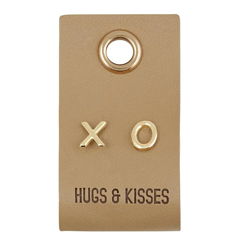 Beige leather tag gift tag with XO and Hugs & Kisses for boho style earrings