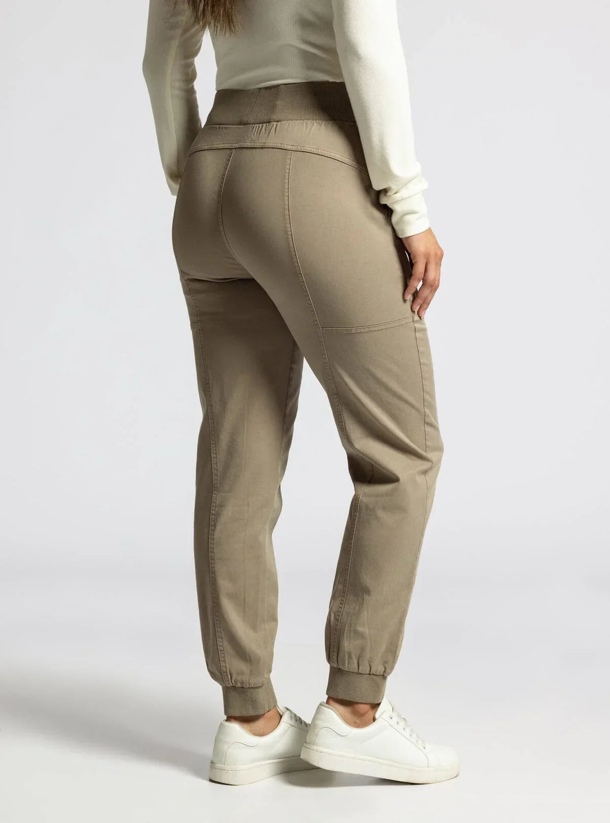 Beige Utility Pocket Linwood Joggers worn by a person standing, showcasing style and comfort