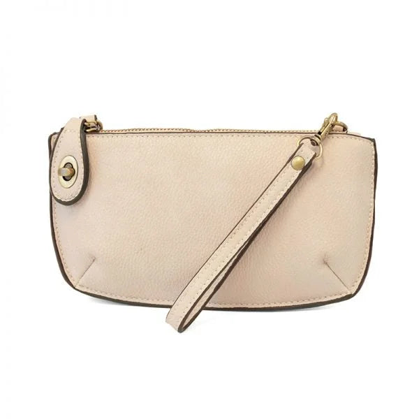 Beige leather MINI CROSSBODY WRISTLET CLUTCH with gold-tone hardware and card slots