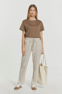 Beige linen Thread and Supply Paige Pants with drawstring waist and pockets