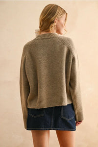 Beige long-sleeved turtleneck sweater from PARIS LETTER for women’s boho chic clothing at Shop Daisy