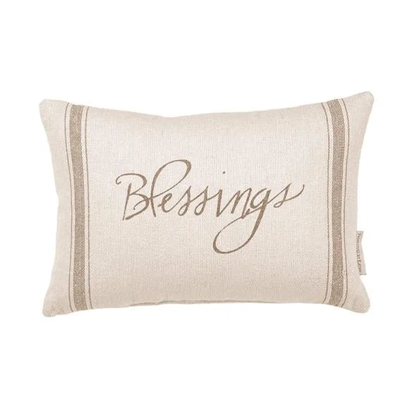 Beige and white BLESSINGS THROW PILLOW featuring the word be for stylish decor