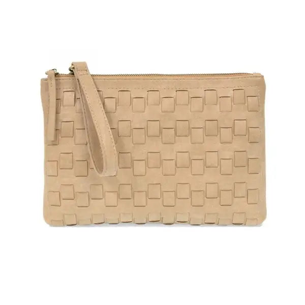 Beige woven leather clutch for versatile fashion from Quinn Woven Convertible Crossbody Clutch