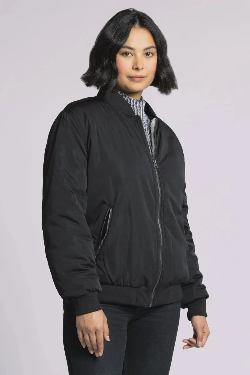 Thread and Supply Tilly Jacket: Black Bomber with Zipper and Pockets