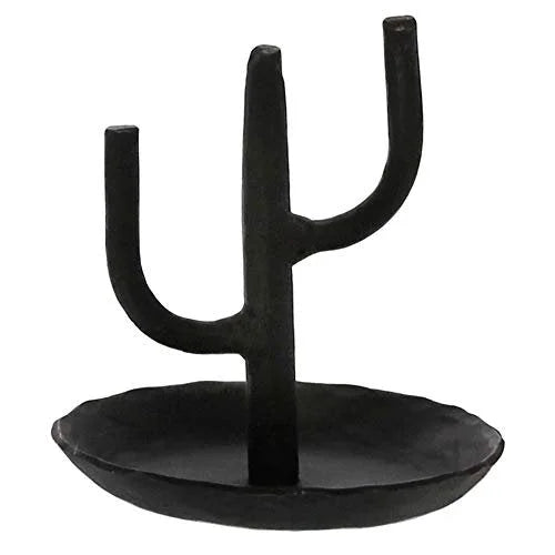 Black cactus ring holder with dish base for stylish jewelry organization