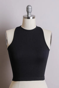 Black crop top with scoop neckline from the High Neck Racerback Brami collection