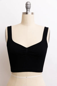 Black crop top with white waistband from the BASIC RIBBED CINCHED collection