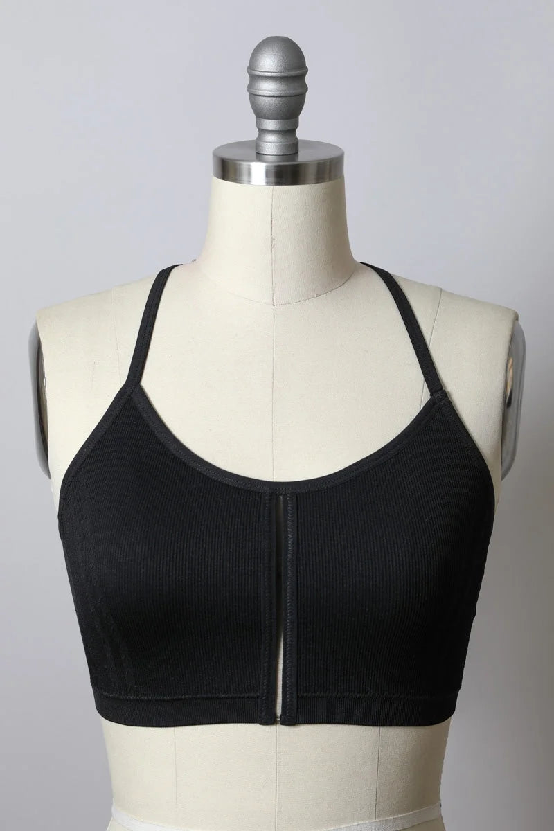 Black crop top with zippered back from seamless longline pullover boho bralette collection