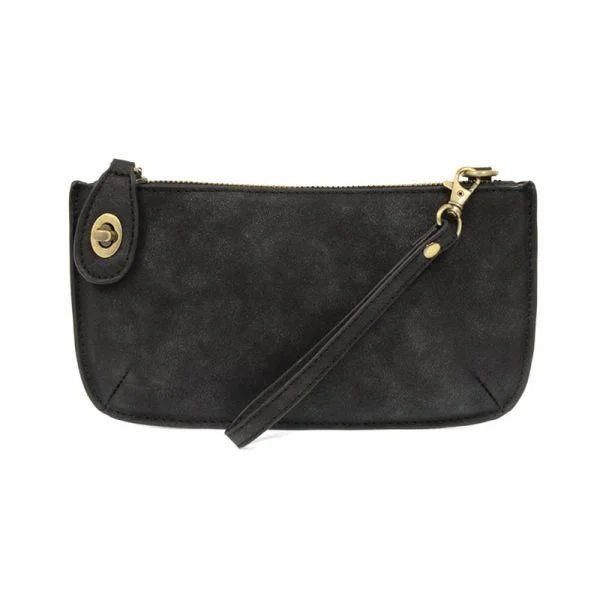Black faux leather lux crossbody wristlet with gold hardware for stylish convenience