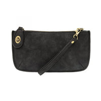 Black faux leather lux crossbody wristlet with gold hardware for stylish convenience