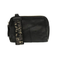 GIGI Crossbody with woven wristlet strap, vegan leather clutch with floral embroidery
