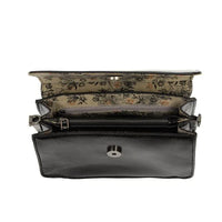 Black Aria Ring Bag with leather, floral lining and silver hardware