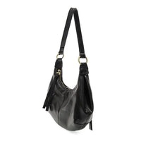Giselle Mini Hobo: black vegan leather shoulder bag with fringe
