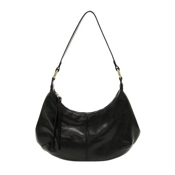 Giselle Mini Hobo black vegan leather shoulder bag with silver hardware