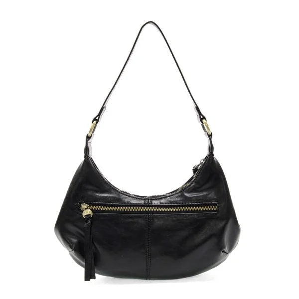 Giselle mini hobo in black vegan leather shoulder bag with gold zippers