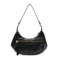 Giselle mini hobo in black vegan leather shoulder bag with gold zippers