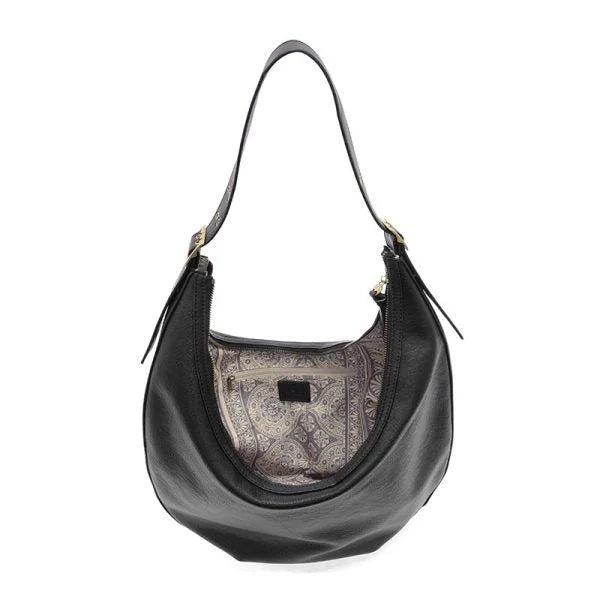 Nadia Buckle Large Hobo Bag in Black Leather with Silver Hardware