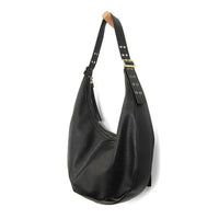Nadia Buckle Large Hobo black leather bag with grommet details, zip closure