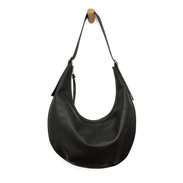 Nadia Buckle Large Hobo: Black leather bag with adjustable strap and zip closure