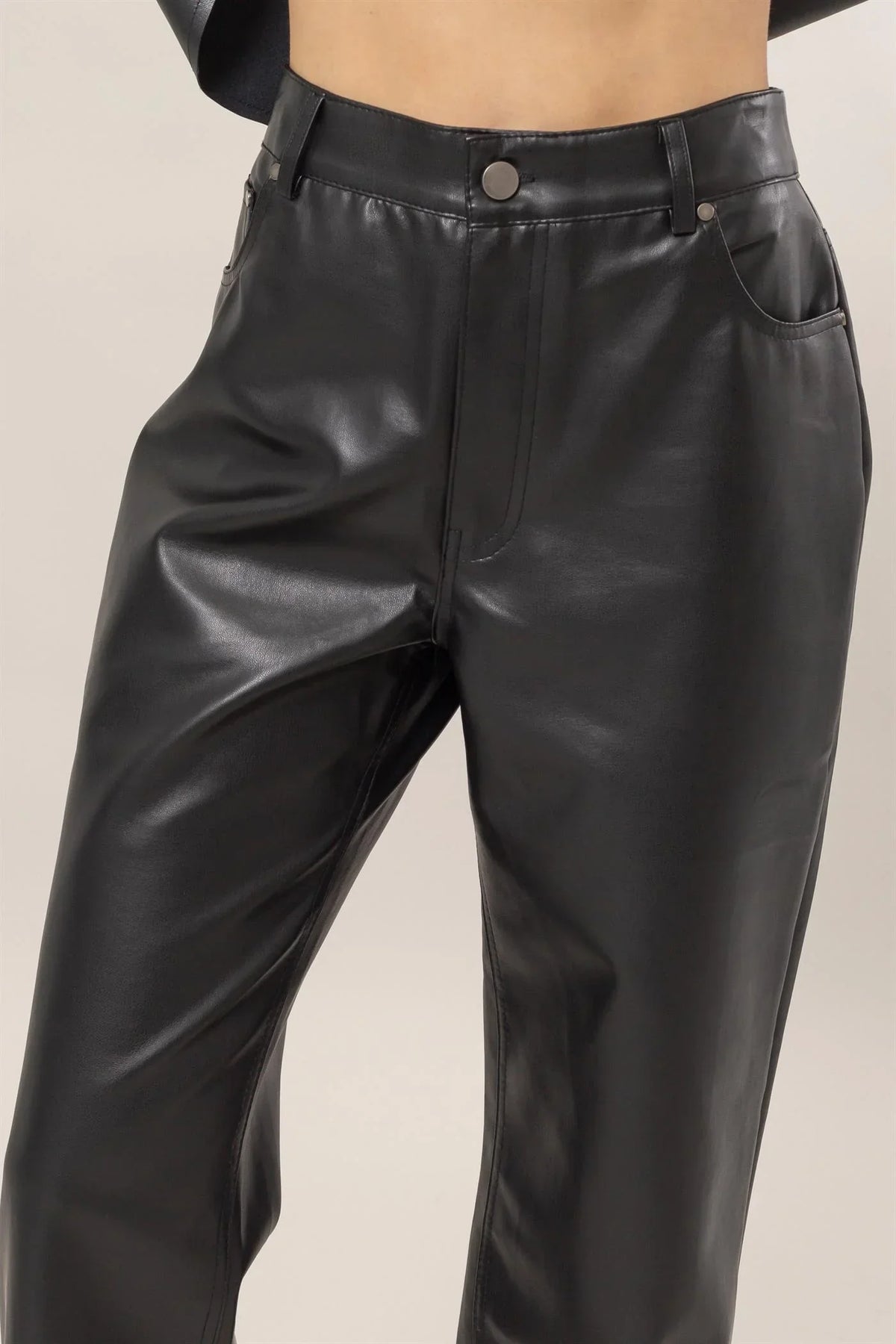 High-waist straight leather pants with pockets for women’s boho chic clothing at Shop Daisy