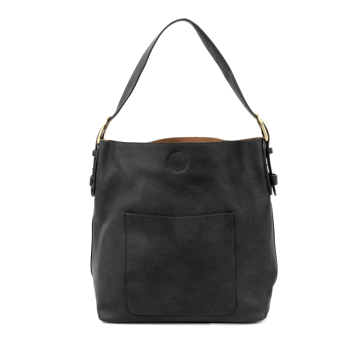 Vegan leather classic hobo shoulder bag with single strap and exterior pocket