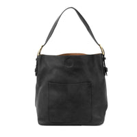 Vegan leather classic hobo shoulder bag with single strap and exterior pocket