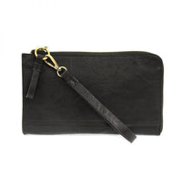 Black leather Karina Convertible Wristlet & Wallet featuring credit card slots and change pocket