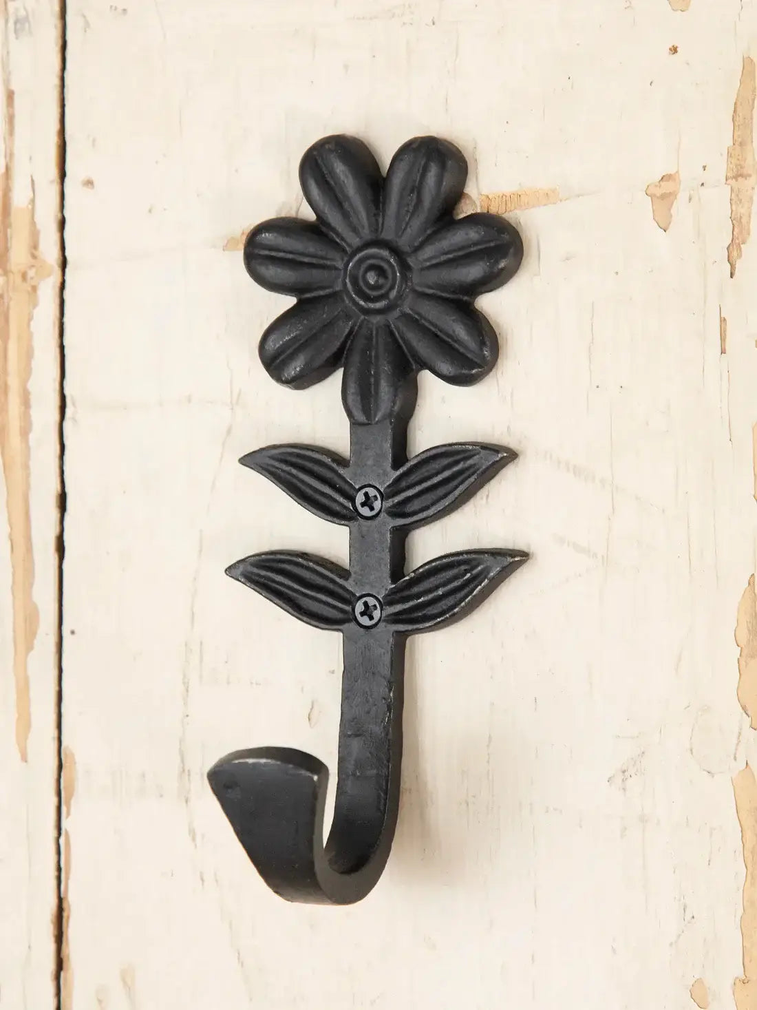 Black metal flower wall hook from the IRON WALL HOOK collection, ideal for decor