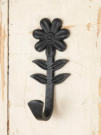 Black metal flower wall hook from the IRON WALL HOOK collection, ideal for decor