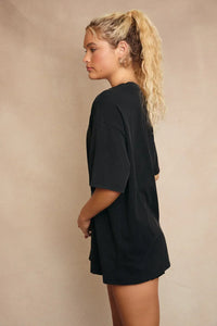 Black oversized T-shirt dress featuring Western line stitch detail from WASHED TEE collection