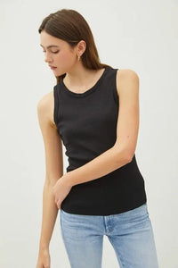 Black ribbed tank top from BASIC SOLID RAISED HEM COTTON CREW NECK TANK, shop Daisy