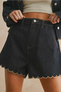 Black scallop embroidery shorts with gold trim