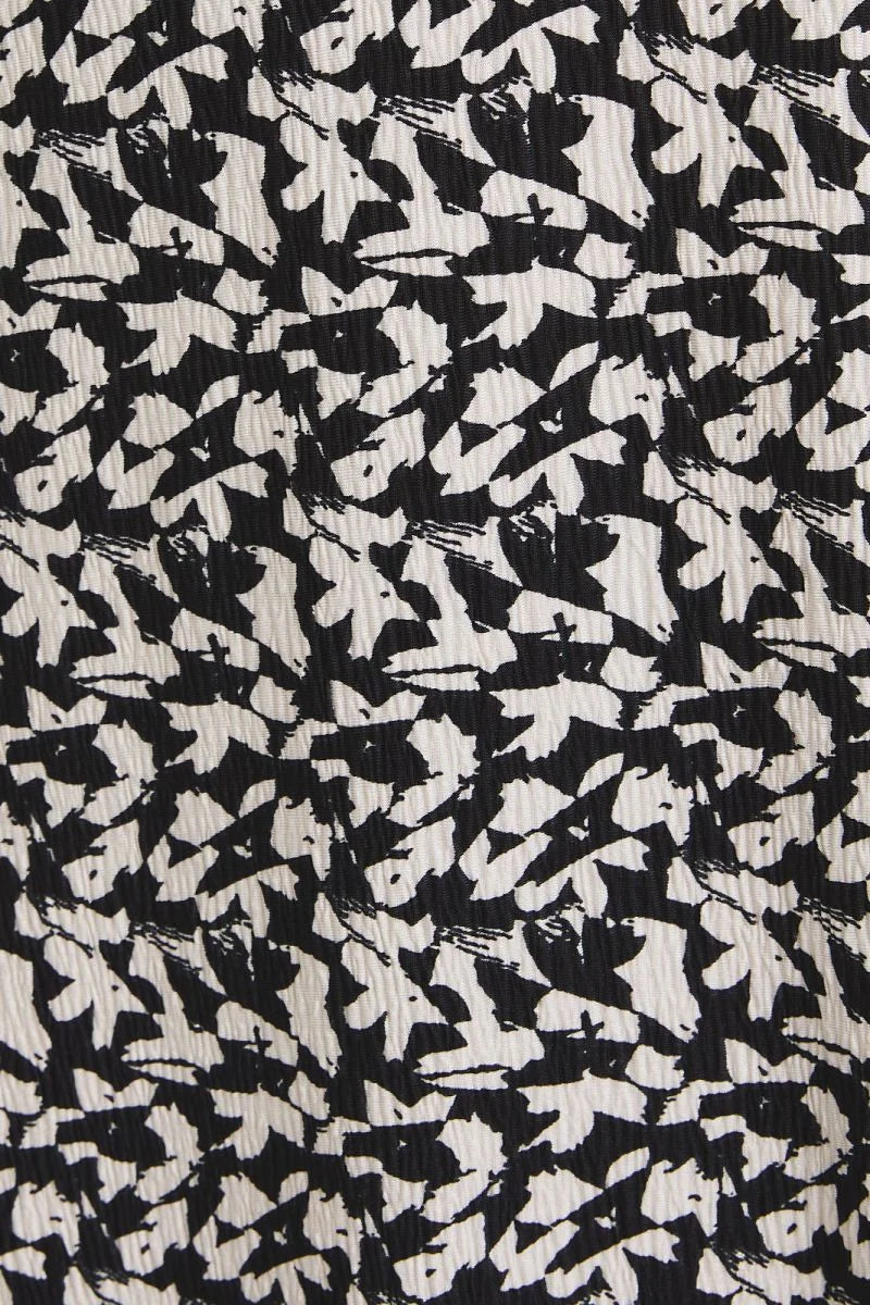 Black and white abstract print fabric with tie cap sleeve for FRONT TIE CAP SLEEVE ABSTRACT PRINT DRESS