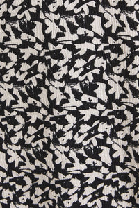 Black and white abstract print fabric with tie cap sleeve for FRONT TIE CAP SLEEVE ABSTRACT PRINT DRESS