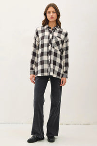 Soft Buffalo Check Flannel Shirt featuring a black and white checkered pattern with buttons