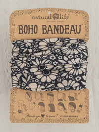 Black and white floral boho bandeau headband from women’s boho chic clothing collection