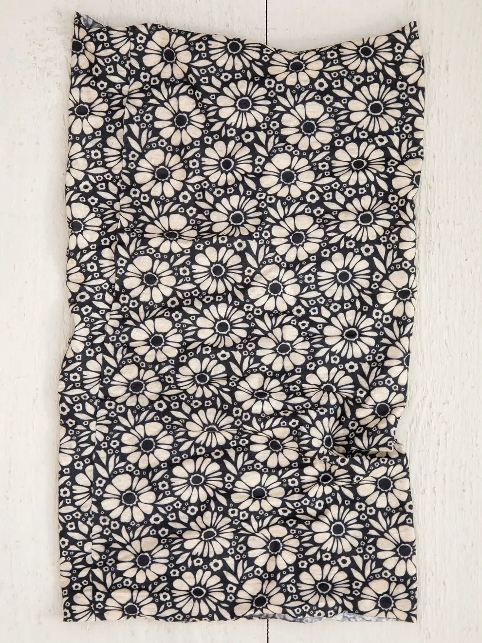 Black and white floral patterned fabric of FULL BOHO BANDEAU HEADBAND for women’s boho chic clothing
