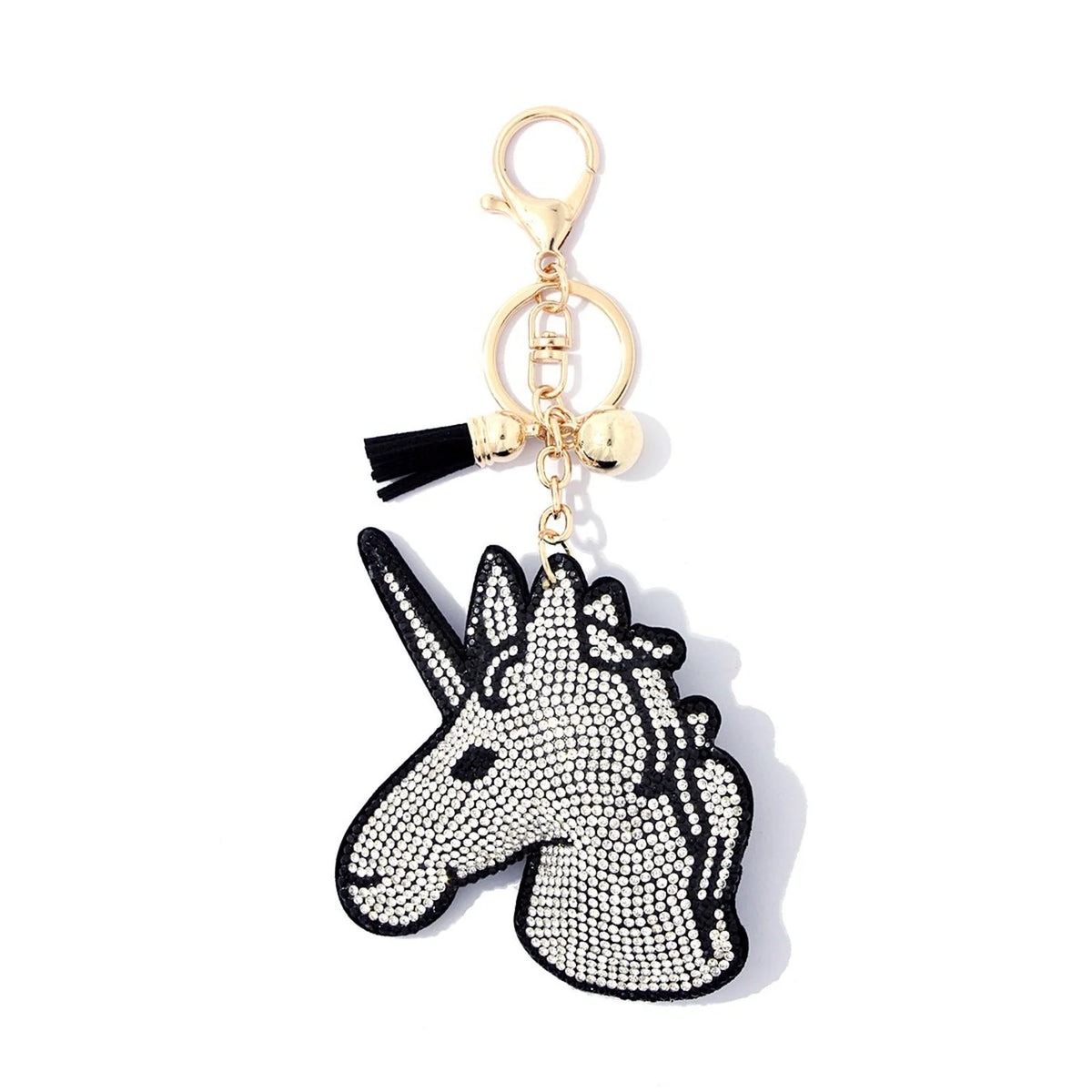 Black and white key chain featuring a horse, part of the Unicorn Key Chain collection