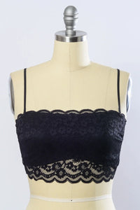 Stylish black and white wide lace bandeau with detachable straps and elegant design