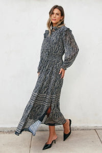 Black and white patterned maxi dress, perfect for women’s boho clothes and long dresses