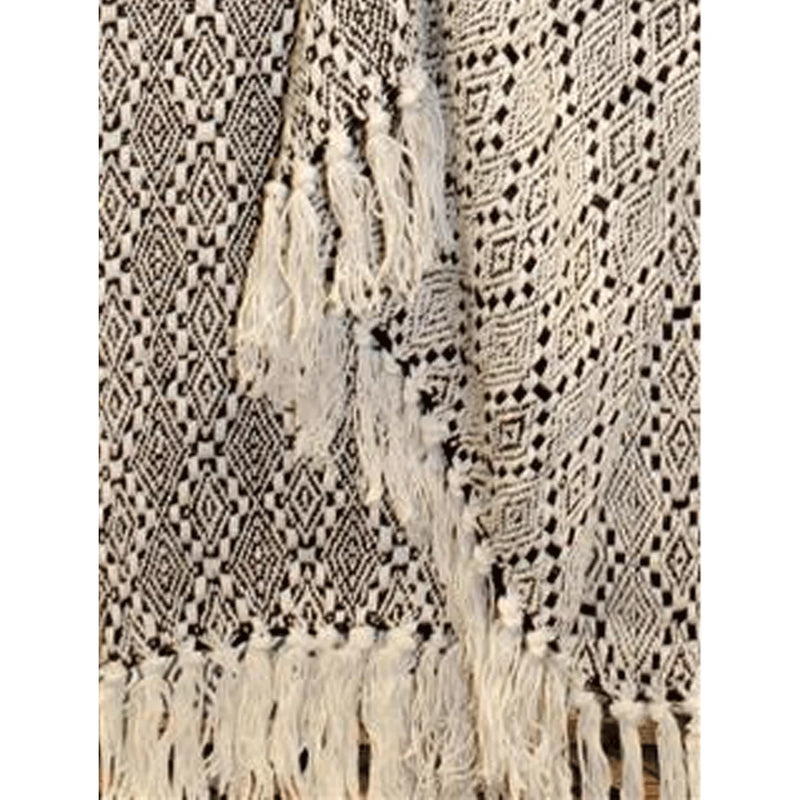 Black and white fringed scarf from the Black Diamond Woven Cotton Throw collection