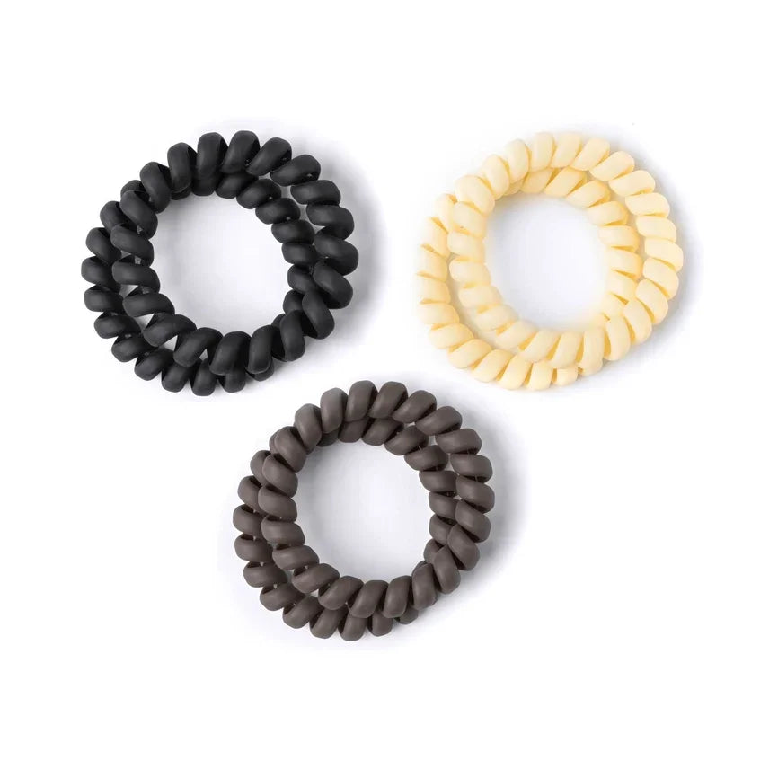 Crush Spiraling Coil black and white spiral hair ties, matte set of 4
