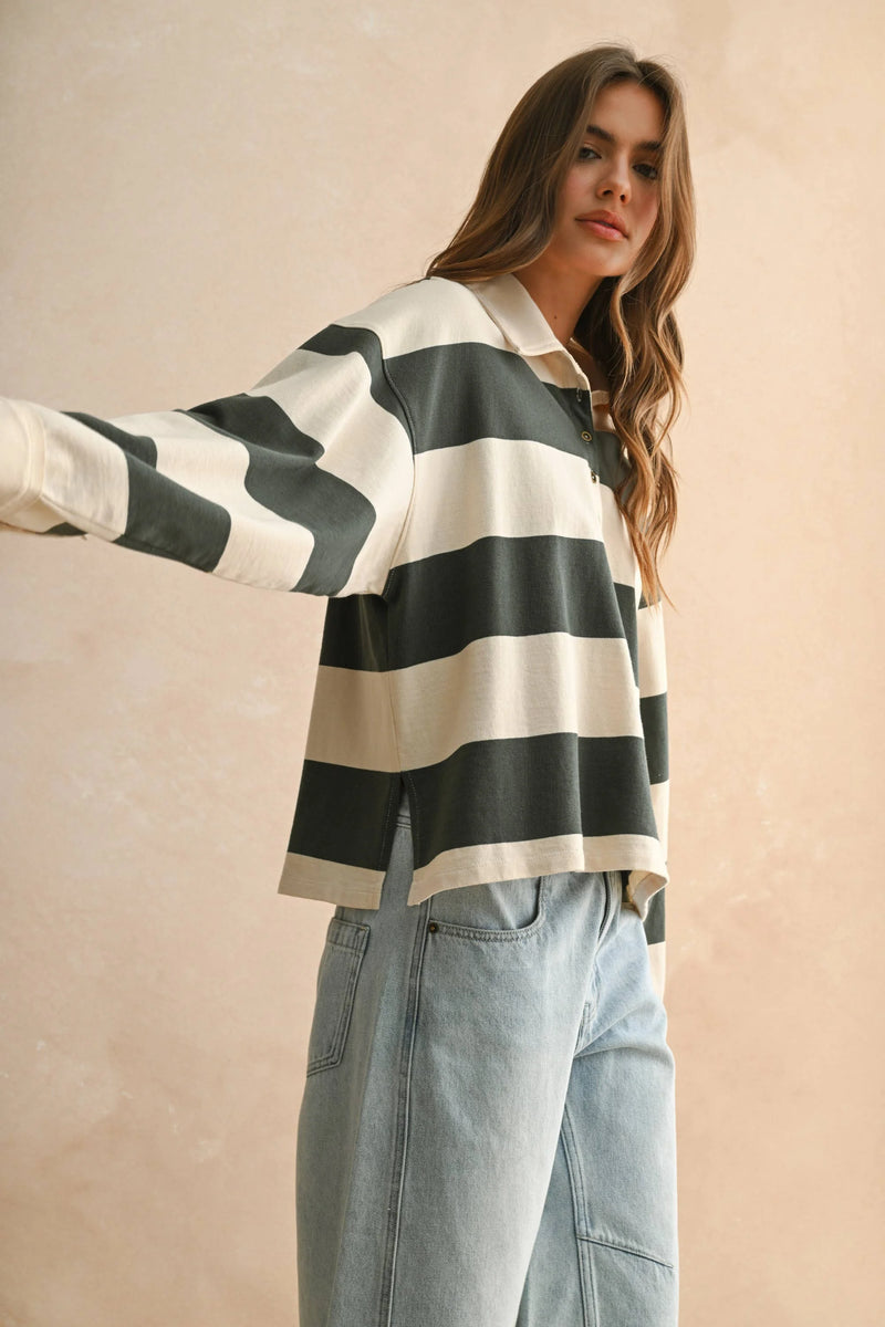 Black and white striped long sleeve wide panel oversized sweatshirt