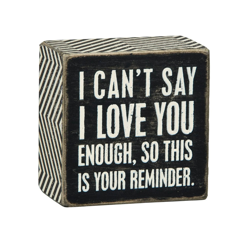 Black and white wooden box sign with heartfelt message, ideal for boho decor enthusiasts