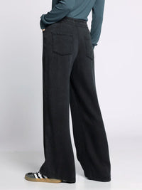Black wide-leg sweatpants with elastic waistband and back pockets, perfect for Supply Austin Pants collection
