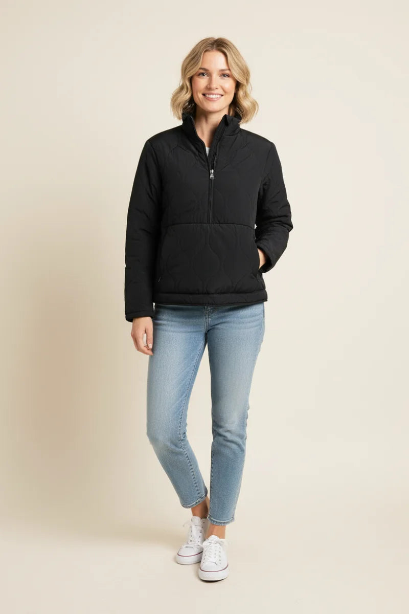 Thread and Supply Ardmore Jacket: Black Zip-Up Fleece with Pockets and White Sneakers
